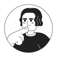 Koreaans jong volwassen Mens aanraken kin zwart en wit 2d vector avatar illustratie. Aziatisch college leerling mannetje gedachten staren schets tekenfilm karakter gezicht geïsoleerd. maken besluit vlak portret