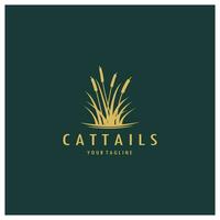 cattails of rivier- riet gras fabriek logo ontwerp, aquatisch planten, moeras, wild gras vector