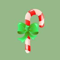 Kerstmis lolly met rood strepen en groot groen boog met schaduwen en hoogtepunten. vector