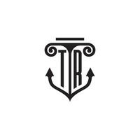 tr pijler en anker oceaan eerste logo concept vector