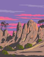 rots formaties Bij pinakels nationaal park in Californië wpa poster kunst vector