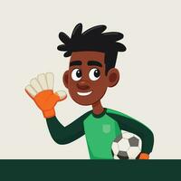 voetbal doelman tekenfilm karakter met een bal vector