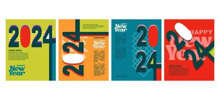 2024 kleurrijk reeks van gelukkig nieuw jaar posters reeks vector