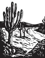 wpa art saguaro nationaal park in pima county arizona usa grijswaarden zwart-wit vector