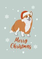 Kerstmis corgi in hand- getrokken stijl. groet tekst vrolijk kerstmis. mooi illustratie voor groet kaarten, posters en seizoensgebonden ontwerp. vector