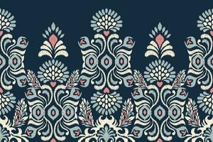 ikat bloemen paisley borduurwerk Aan marine blauw achtergrond.ikat etnisch oosters patroon traditioneel.azteken stijl abstract vector illustratie.ontwerp voor textuur, stof, kleding, verpakking, decoratie, sarong.