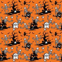 halloween skelet naadloos patroon met heks en knuppel- halloween vector illustratie