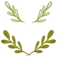 verzameling van groen schets krans met olijf- takken, silhouet circulaire laurier bladeren. vector bloemen kader. hand- getrokken digitaal illustratie voor sport- prestaties, onderscheidingen, overwinningen en succes.