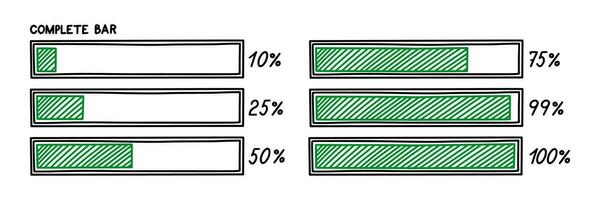 vooruitgang bezig met laden bar. infographics ontwerp element met toestand van voltooiing. hand- getrokken vector illustratie