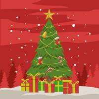 Kerstmis boom met veel geschenk in de Woud vector