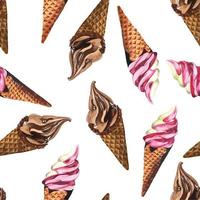 chocolade en aardbei zacht serveren ijs naadloze achtergrond vector