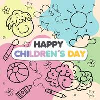 schattig gelukkig kinderen dag poster met schetsen vector illustratie