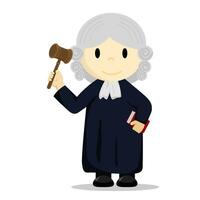 rechter karakter oordeel proces, advocaten, schattig karakters, vector illustratie.