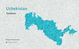 Oezbekistan kaart met een hoofdstad van Tasjkent getoond in een mozaïek- patroon vector