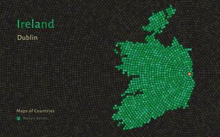 groen Ierland kaart met een hoofdstad van Dublin getoond in een mozaïek- patroon vector