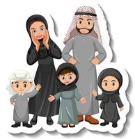 gelukkige arabische familie stripfiguur sticker op witte achtergrond vector