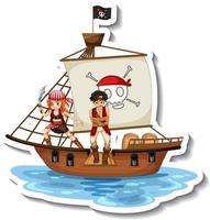 een stickersjabloon met piraten op het schip geïsoleerd vector
