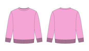 blanco kinderen sweater technisch schetsen. roze kleur. kinderen slijtage jumper ontwerp sjabloon. vector