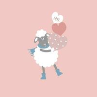 schattig en lief schapen Holding harten, gelukkig Valentijnsdag dag, verjaardag, liefde concept, vlak vector illustratie tekenfilm karakter ontwerp geïsoleerd
