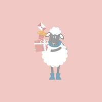 schattig en lief schapen Holding geschenk, koekje en liefde brief, gelukkig Valentijnsdag dag, verjaardag, liefde concept, vlak vector illustratie tekenfilm karakter kostuum ontwerp