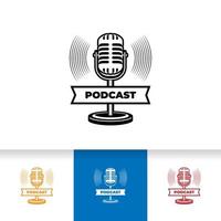 podcast of zanger vocaal karaoke-logo met microfoon en vinylpictogram. vector