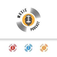 podcast of zanger vocaal karaoke-logo met microfoon en vinylpictogram. vector