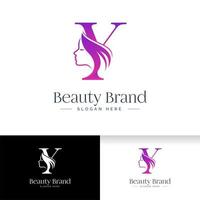 letter y schoonheid logo ontwerp. vrouw gezicht silhouet vector