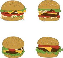 hamburger voedsel illustratie in modieus ontwerp. geïsoleerd Aan wit achtergrond, vector icoon set.
