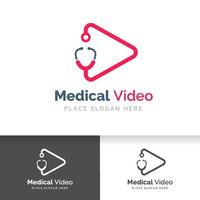 stethoscoop geïsoleerd op play knop teken. medisch video-logo-ontwerp. vector