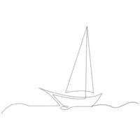 zee zeilboot doorlopend een lijn vector kunst tekening en illustratie