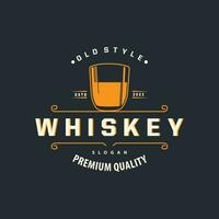 whisky logo, drinken etiket ontwerp met oud retro wijnoogst ornament illustratie premie sjabloon vector