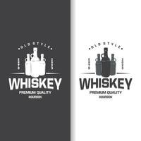 whisky logo, drinken etiket ontwerp met oud retro wijnoogst ornament illustratie premie sjabloon vector