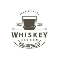 whisky logo, drinken etiket ontwerp met oud retro wijnoogst ornament illustratie premie sjabloon vector