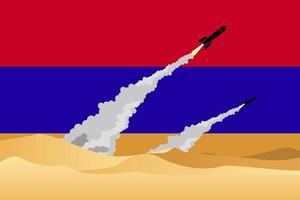 illustratie van het afvuren van raketten op Armenië vlag achtergrond. vector