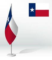 vlag van Amerikaans staat van Texas Aan vlaggenmast voor registratie van plechtig evenement, vergadering buitenlands gasten. dag van staat van Texas. realistisch 3d vector Aan wit