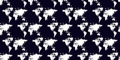 naadloos patroon van een witte wereldkaart op donkerblauwe achtergrond. vector