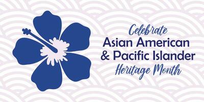 Aziatisch Amerikaans, grote Oceaan eilandbewoner erfgoed maand vector banier met tropisch hibiscus icoon, hand- getrokken hawaiiaans bloem silhouet. groet kaart, aapi afdrukken