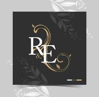 de brief r en e logo met een bloemen ontwerp vector