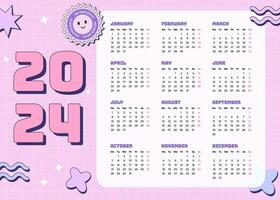 vector maandelijks kalender 2024 in y2k stijl, 90s grafisch ontwerp. helder kleur sjabloon in retro stijl met geruit achtergrond.