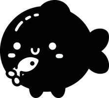 schattig kawaii vis vector illustratie met zwart kleur wit achtergrond