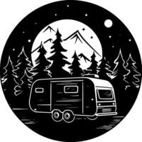 camping, zwart en wit vector illustratie