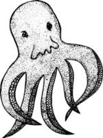 vector zwart-witte octopus. minimalistische graphics. schattige platte vectorillustratie. tatoeage schets. pointillisme