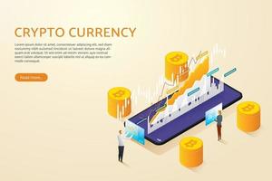 koop en verkoop bitcoin cryptocurrency op mobiele telefoon. vector