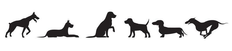 set met silhouetten van een hond in verschillende posities geïsoleerd vector