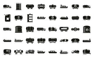 benzine tanker pictogrammen reeks gemakkelijk vector. olie schip brandstof vector