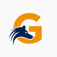 brief g wolf logo. wolf symbool vector sjabloon