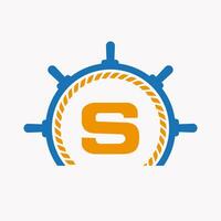 brief s reis stuurinrichting logo. jacht symbool, schip logo, marinier teken sjabloon vector