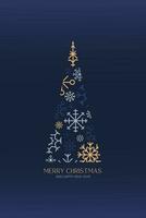 Kerstmis boom gemaakt van veelkleurig sneeuwvlokken Aan een donker blauw achtergrond. groet kaart ontwerp. vector