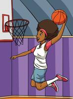 basketbal meisje dichtslaan dunk gekleurde tekenfilm vector