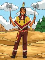 inheems Amerikaans Indisch met een tomahawk gekleurde vector